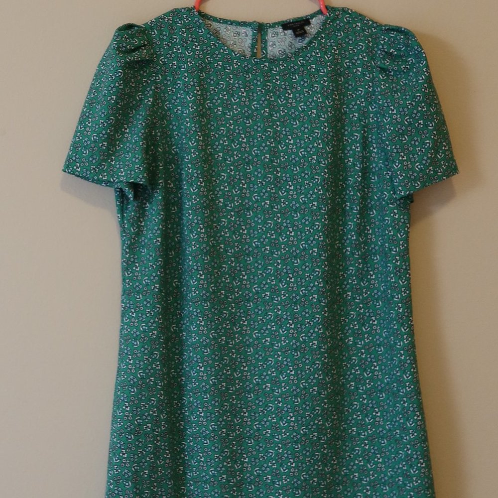 Ann Taylor Green Puffed Sleeve Dress with White Floral Print